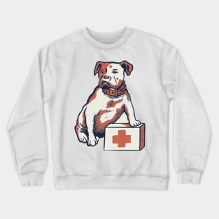 Bulldog on block with medical cross Crewneck Sweatshirt